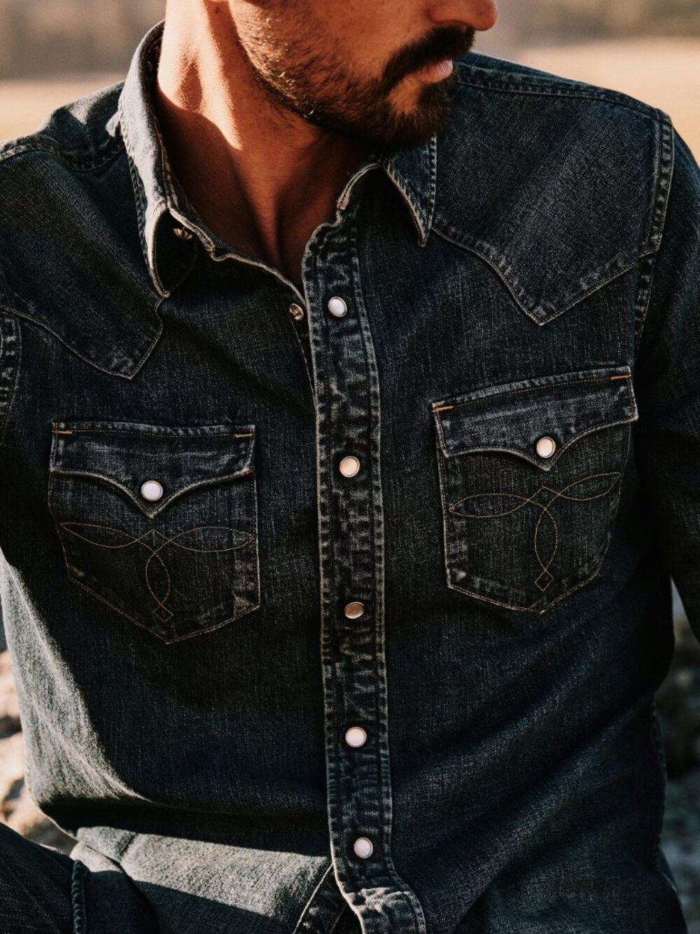 RRL Mens Denim Buffalo Western Workshirt - Picture 3 of 10